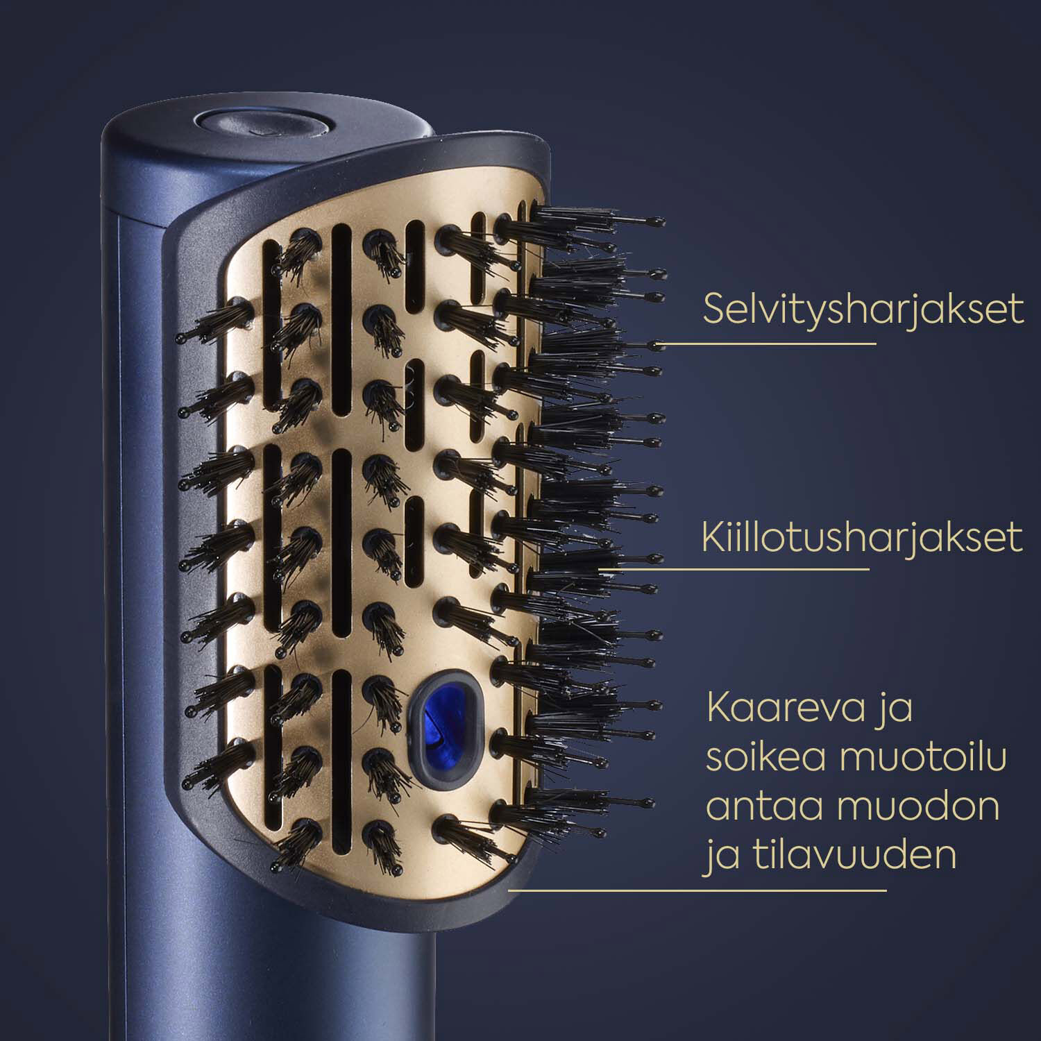 Selvitysharjakset. Kiillotusharjakset. Kaareva ja soikea muotoilu antaa muodon ja tilavuuden